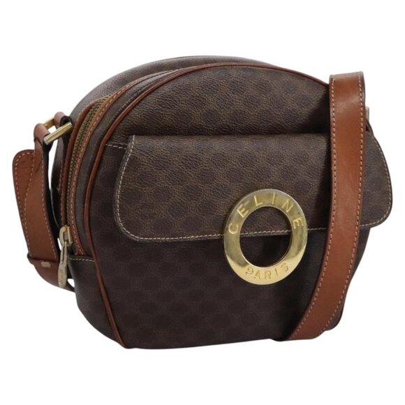 CELINE Macadam Canvas Shoulder Bag PVC Leather Brown - Picture 1 of 16